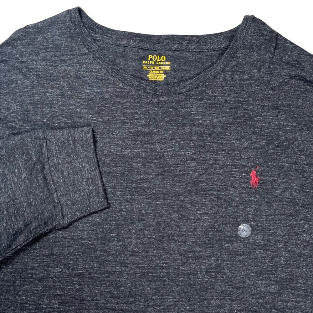 New Polo Ralph Lauren Long Sleeve T-Shirt Men XXL Black Heather Classic Fit Pony